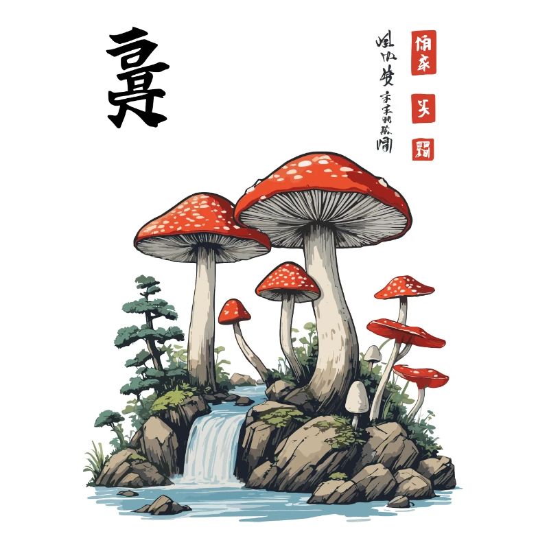 Mushroom Asian Toadstools Kanji Characters Mushrooms