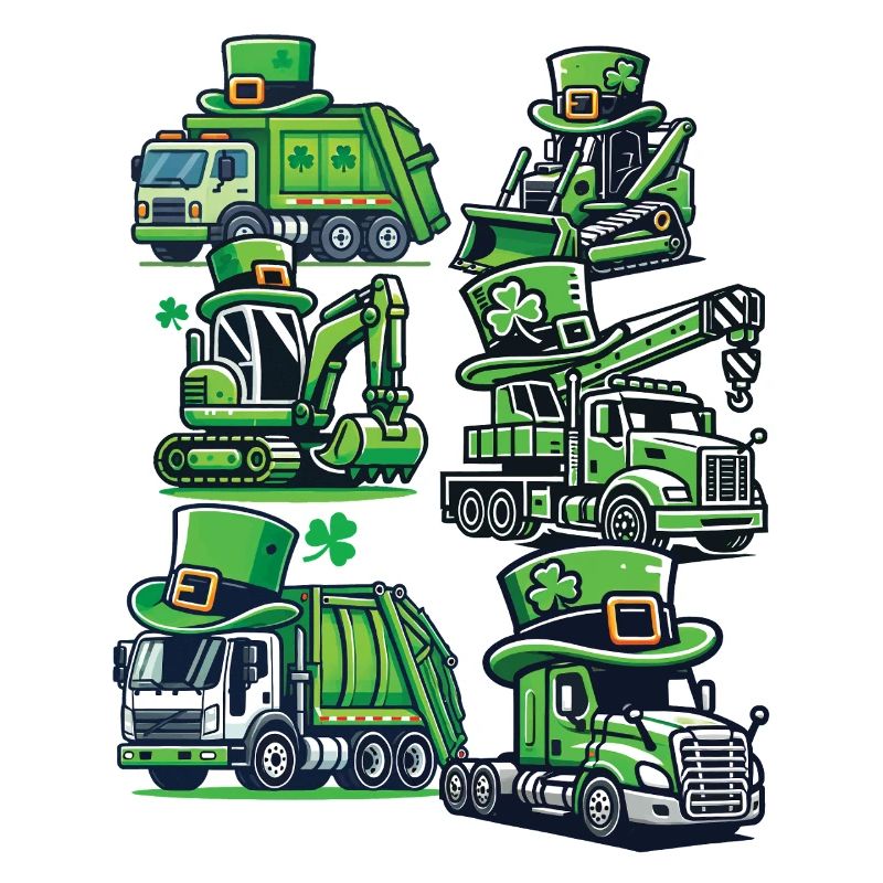 Véhicules de construction avec chapeaux pour la Saint-Patrick