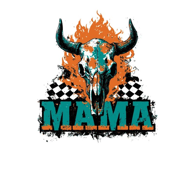 Halloween Mom Skull Flames Checkerboard Pattern
