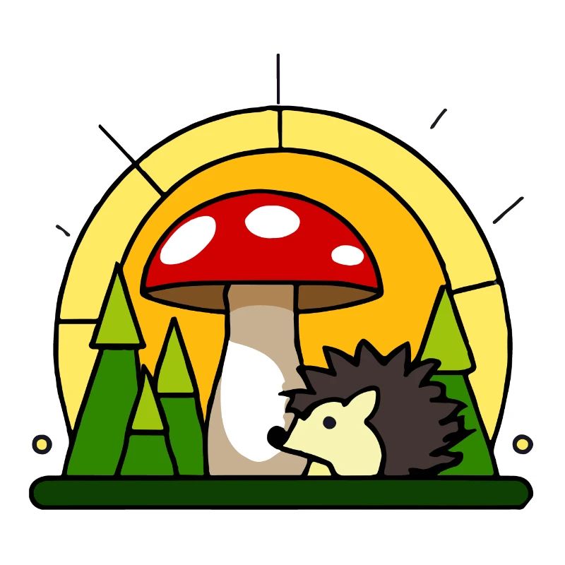 Petit hérisson sous un agaric de mouche