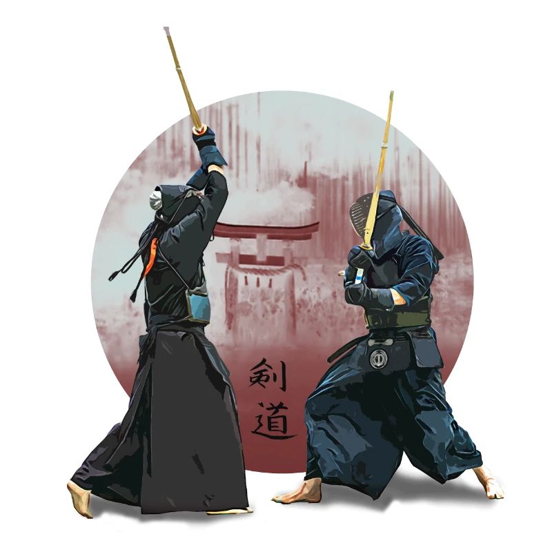 Combat à l’épée de Kendo japonais avec Torii