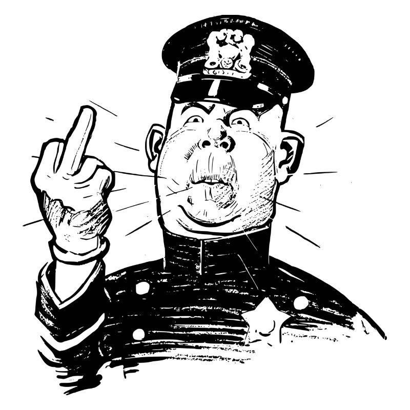 Furious policeman shows Ms. Finger