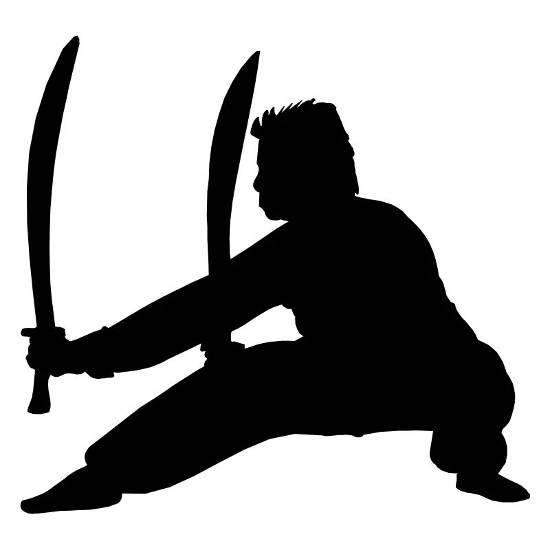 Pratiquant de Kung Fu avec deux épées