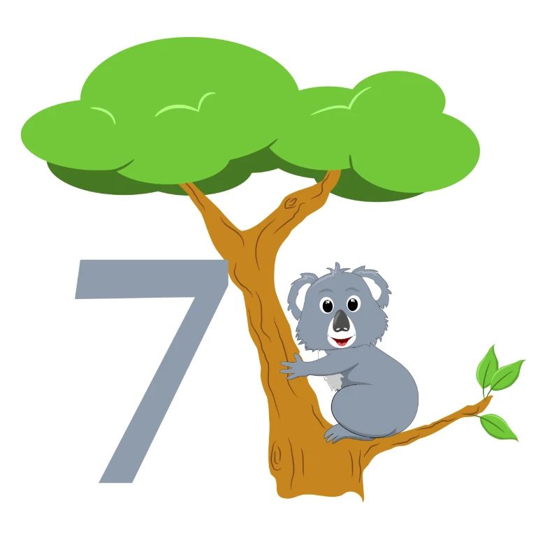 Cute Koala Bear with Tree - 7th Birthday