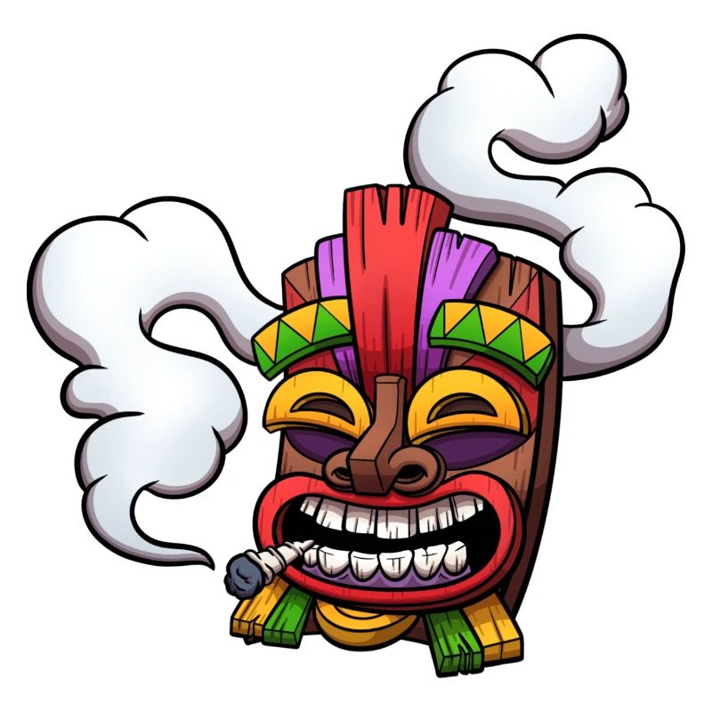 High Tiki Mask Smoking A Joint