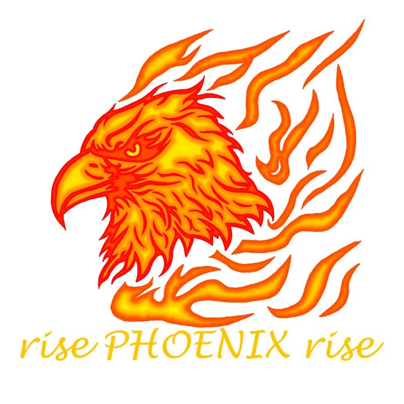 cool, burning phoenix head saying Rise Phoenix