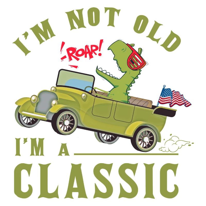 Ich bin nicht alt, ich bin ein klassischer T Rex Dinosaurier Riding ca