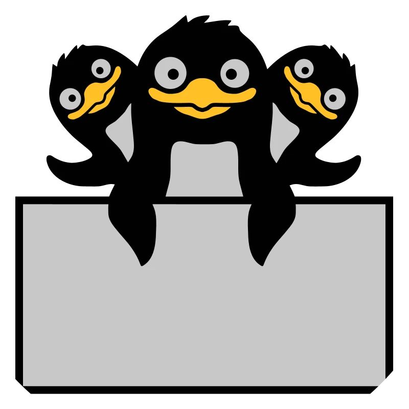 3 Pinguine hinter Schild