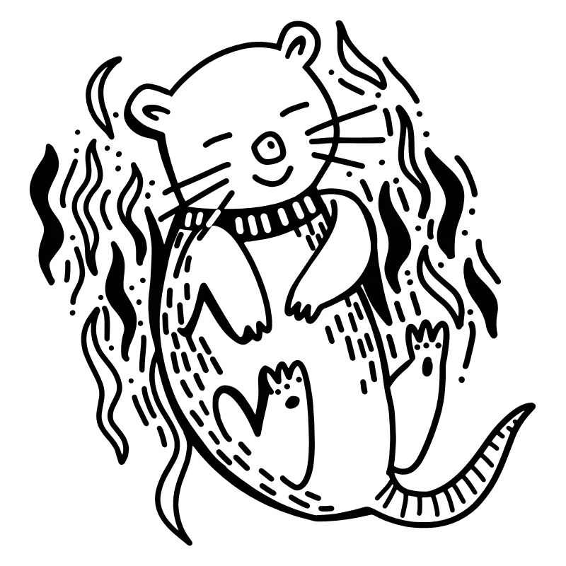 otter on the back with ocean waves 1 color