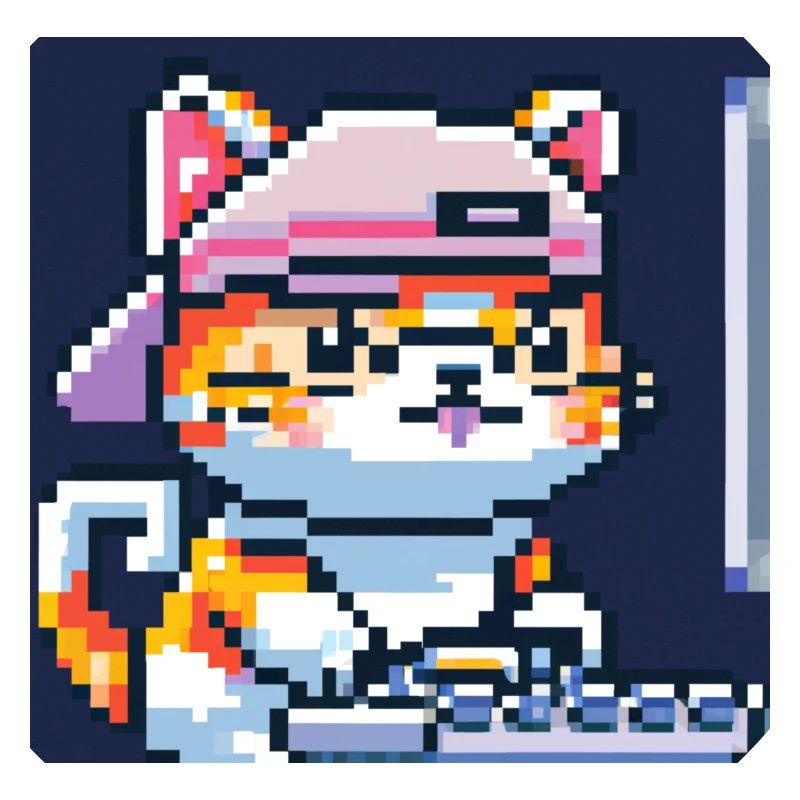Cute cat with baseballhat playing computer games