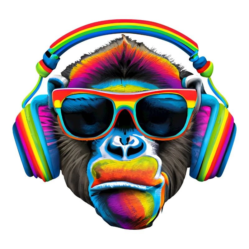Pride Affe mit Kopfhörern und Sonnenbrille