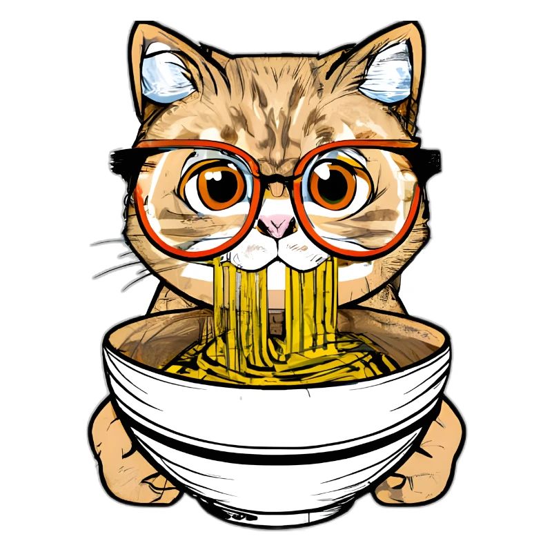 Süße Katze genießt Ramen Nudeln Design