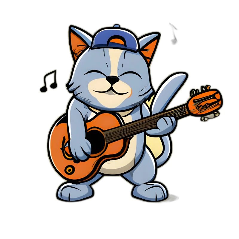 Cute cat plays guitar