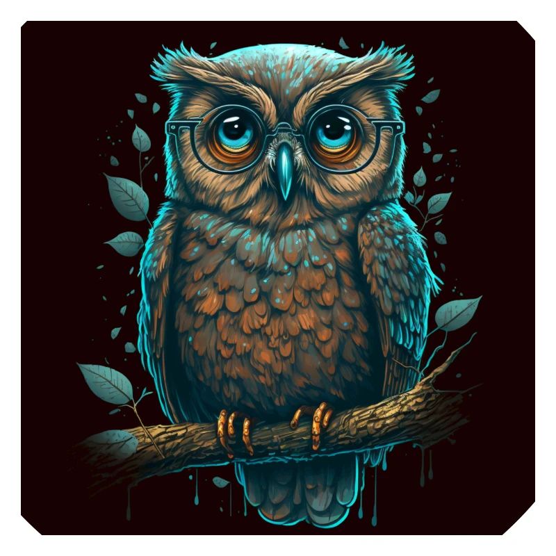 Süsse nerdy Eule mit einer Brille auf einem Ast