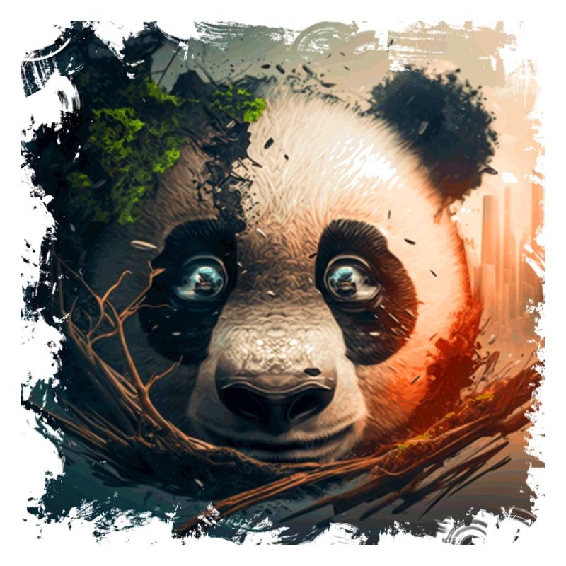 Panda head close-up on it growing mountain forest