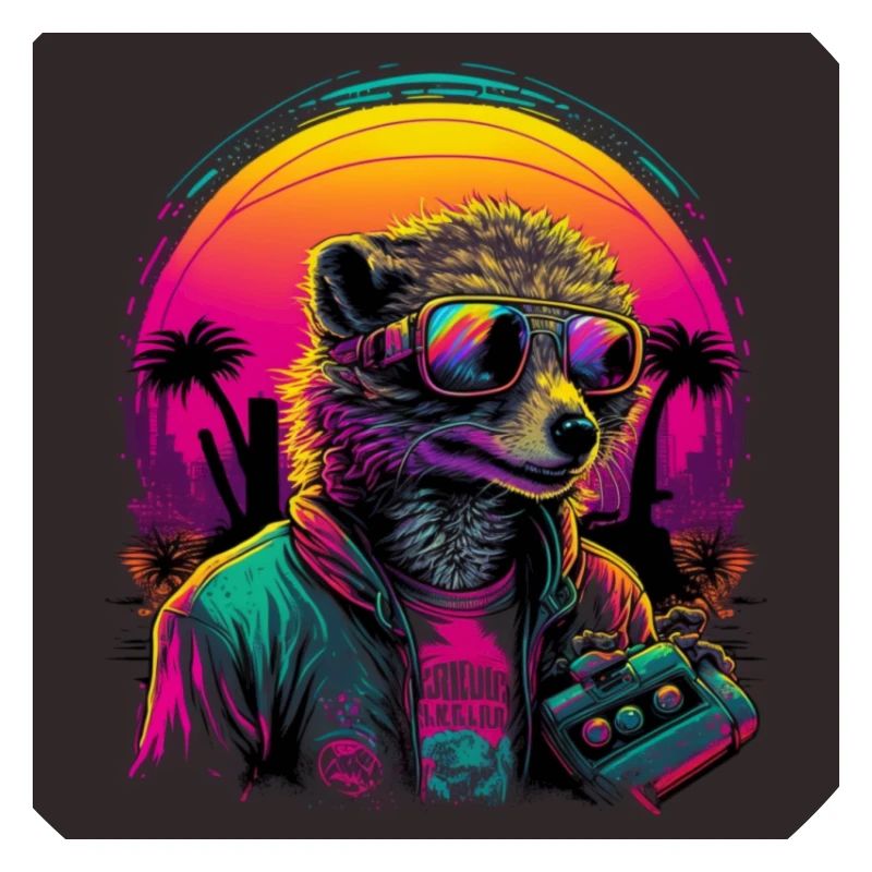Erdmännchen mit Neonfarben, Synthwave / 80er Jahre