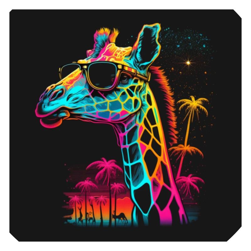Giraffe mit Neonfarben, Synthwave / 80er Jahre