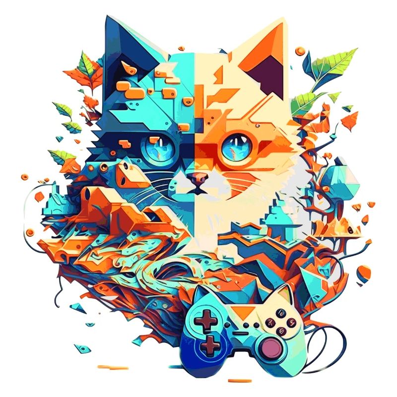 Katzengesicht als Videospieler mit Controller