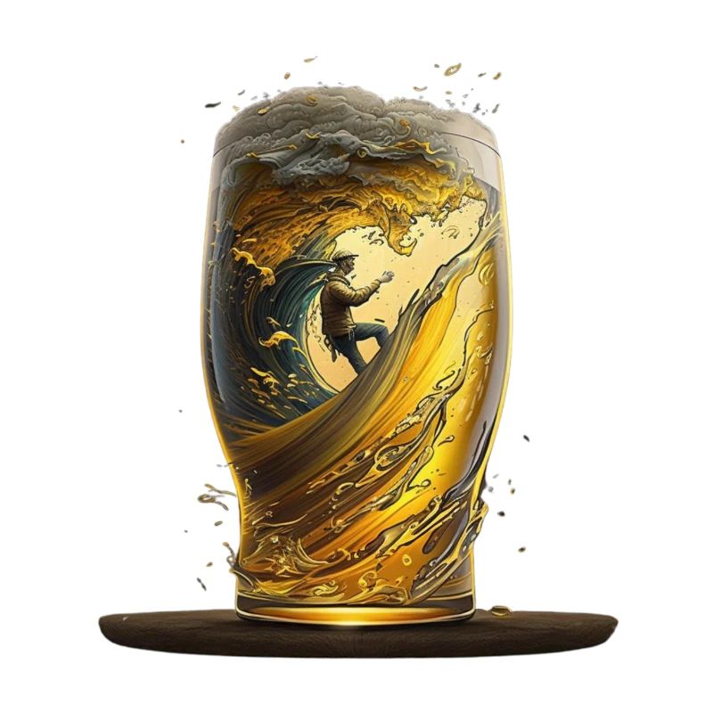 Beer glass with surfer on wave