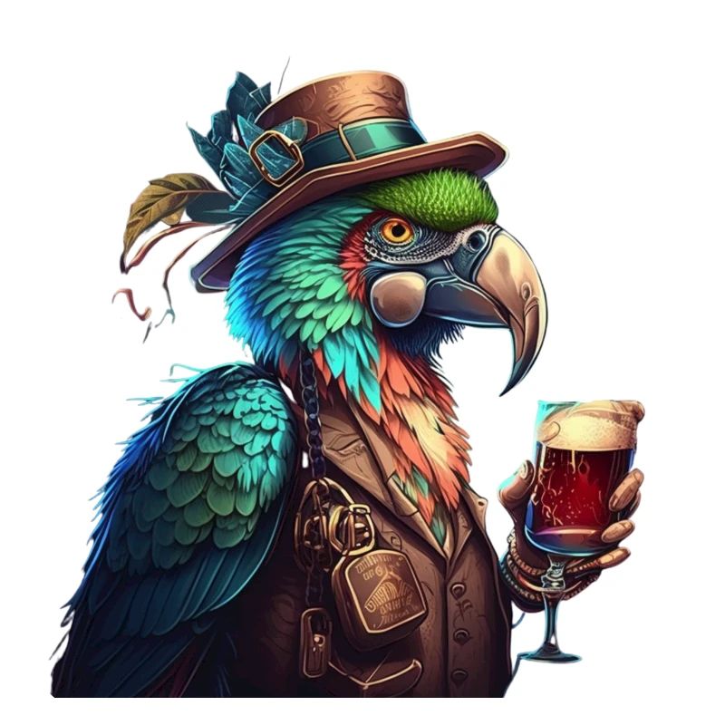 Cooler Papagei mitHut und Bier