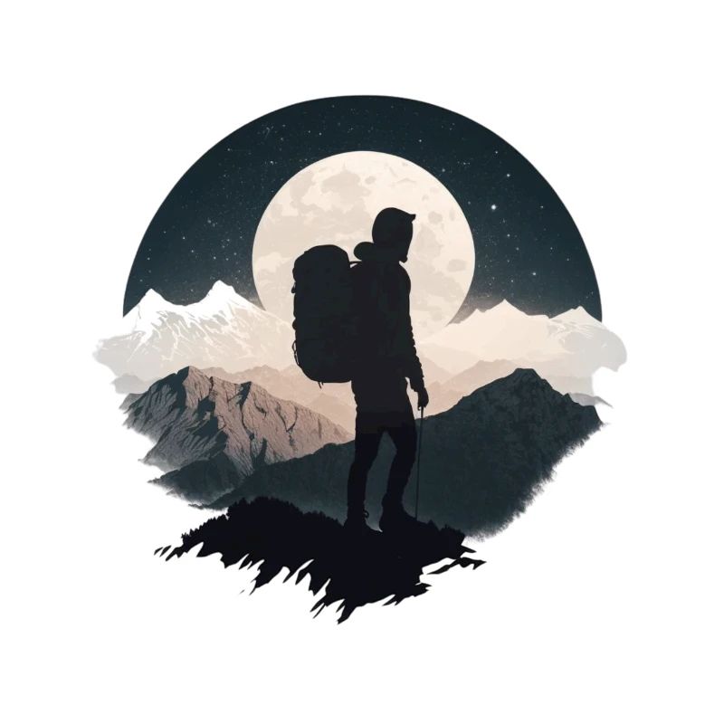 Backpacker in the moonlight, hike