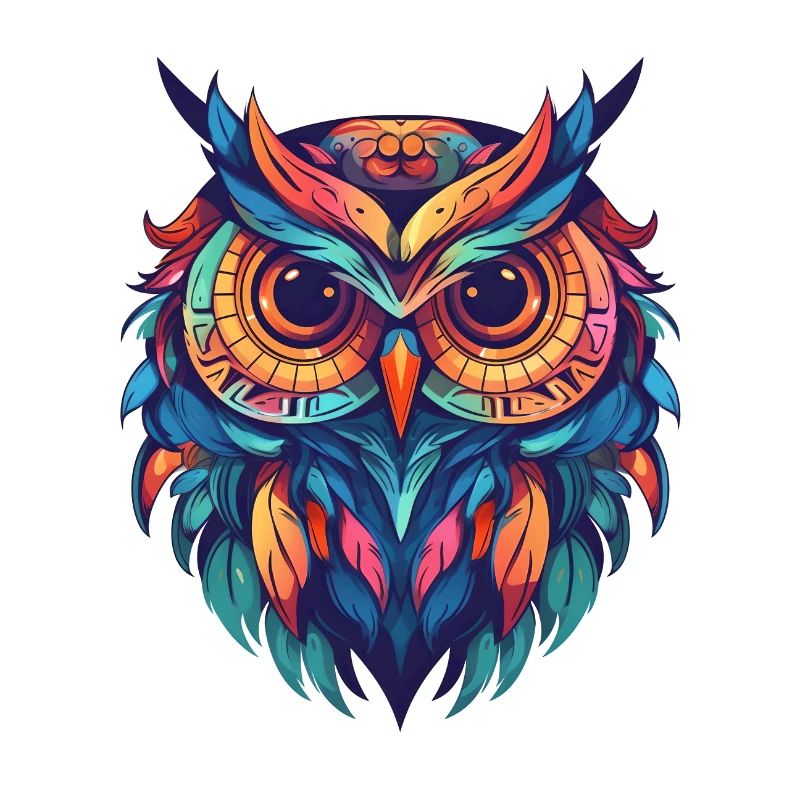 Indie-style Eule mit bunten Federn
