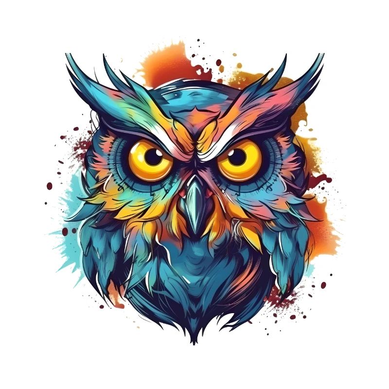 Bunte Eule im Cartoon Style Boho Indie