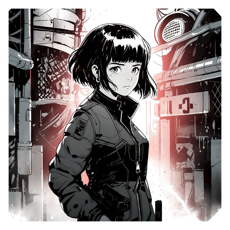 Monochromes Phänomen: Schönes Anime-Mädchen in einem