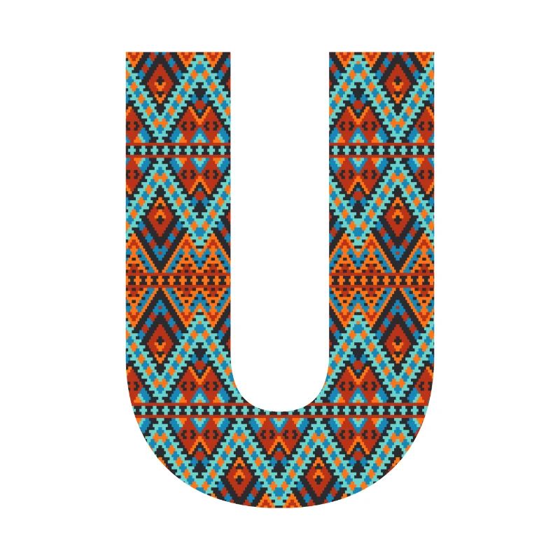 Lettre U- boho design, Monogramme coloré
