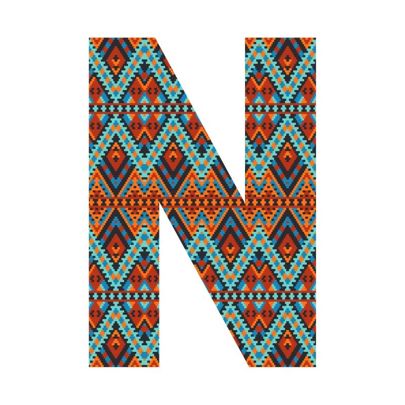 Buchstabe N- Boho-Design, buntes Monogramm