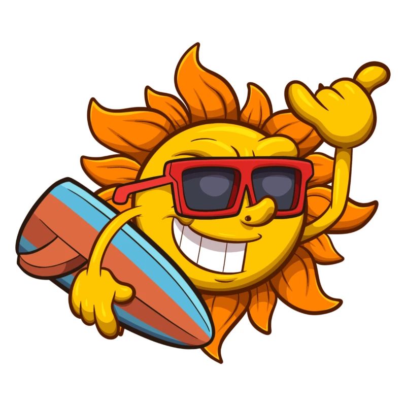 Cool Sun Character With Surf Board