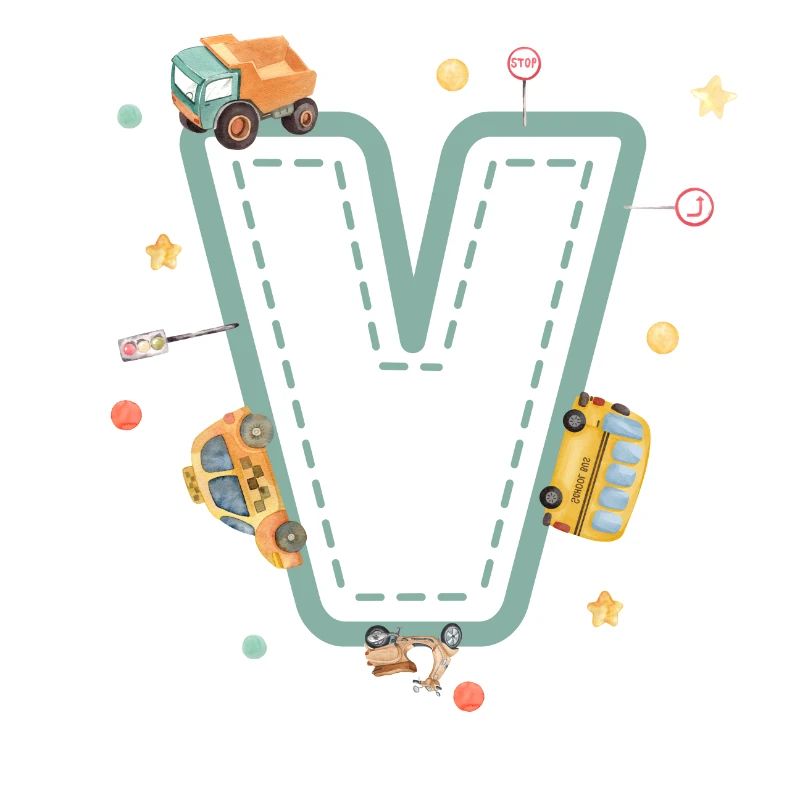 Letter v vehicle - personalized child gift