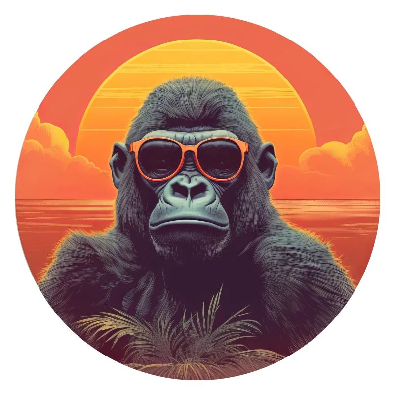 Gorille cool au coucher du soleil: conception de singe détendue