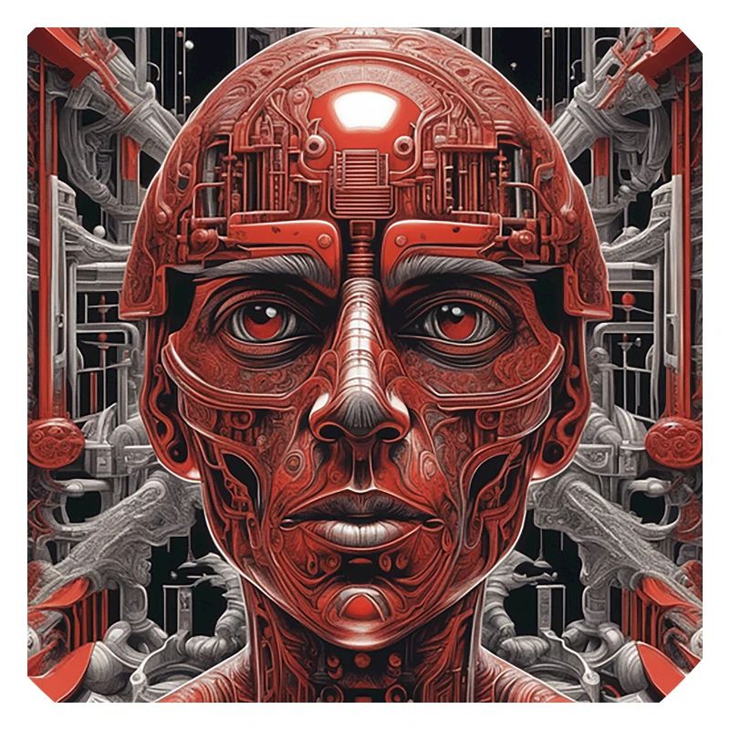 Techno red robot in the future