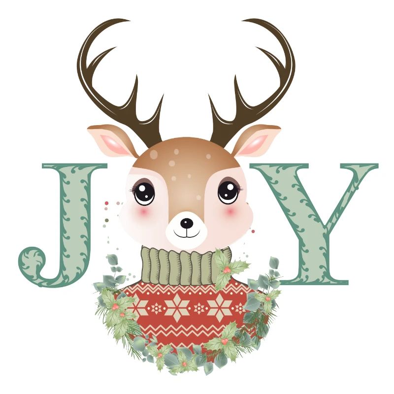 niedlicher Hirsch mit Pullover und Weihnachtskranz