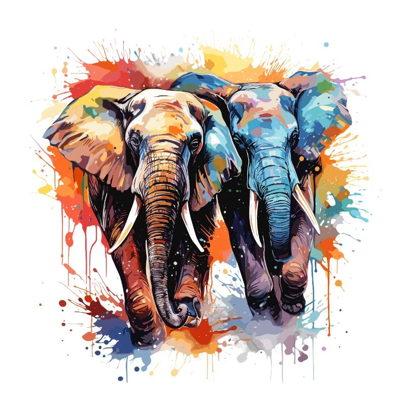 Elephants in color with splash