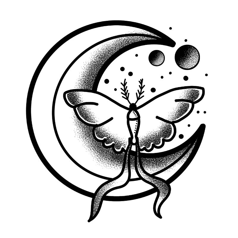Witchcore Tattoo Moth sur la lune