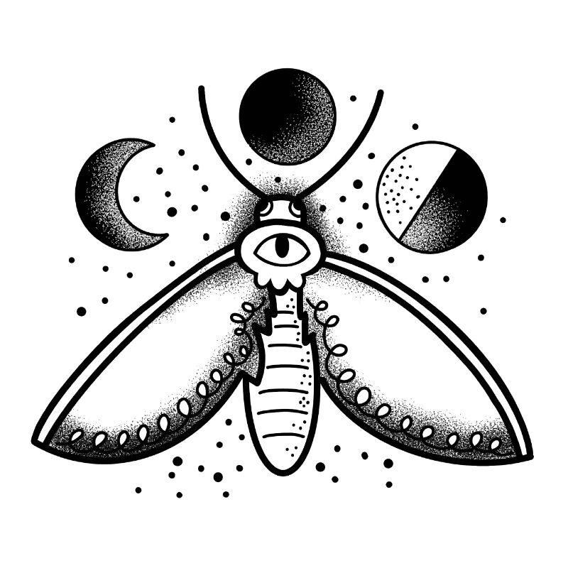 Witchy boho Tattoo Moth and Moons