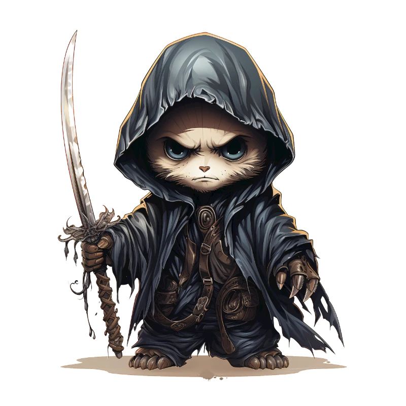 Panda dressed as a ninja with spear and cape