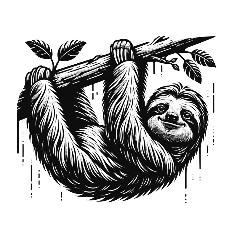 A sloth hangs from the tree