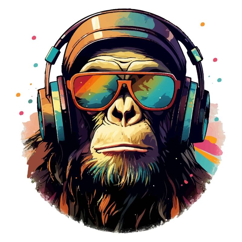 Cool monkey with sunglasses & headset chimpanzee