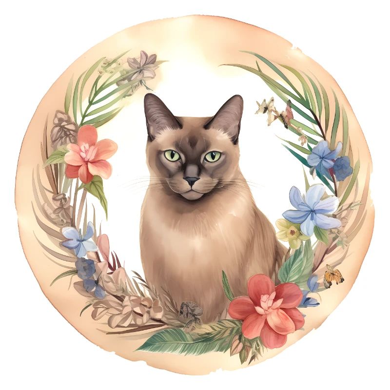 Burmese Cat Boho Elements, Love Cats
