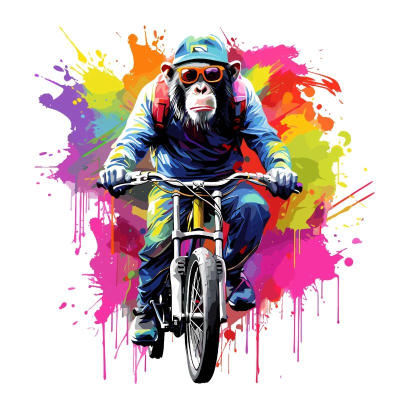 Monkey with mountain bike, bicycle, chimpanzee, monkey