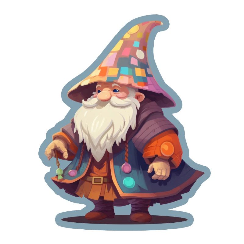 Dwarf with Patchwork Wizard Hat Fantasy Shirt