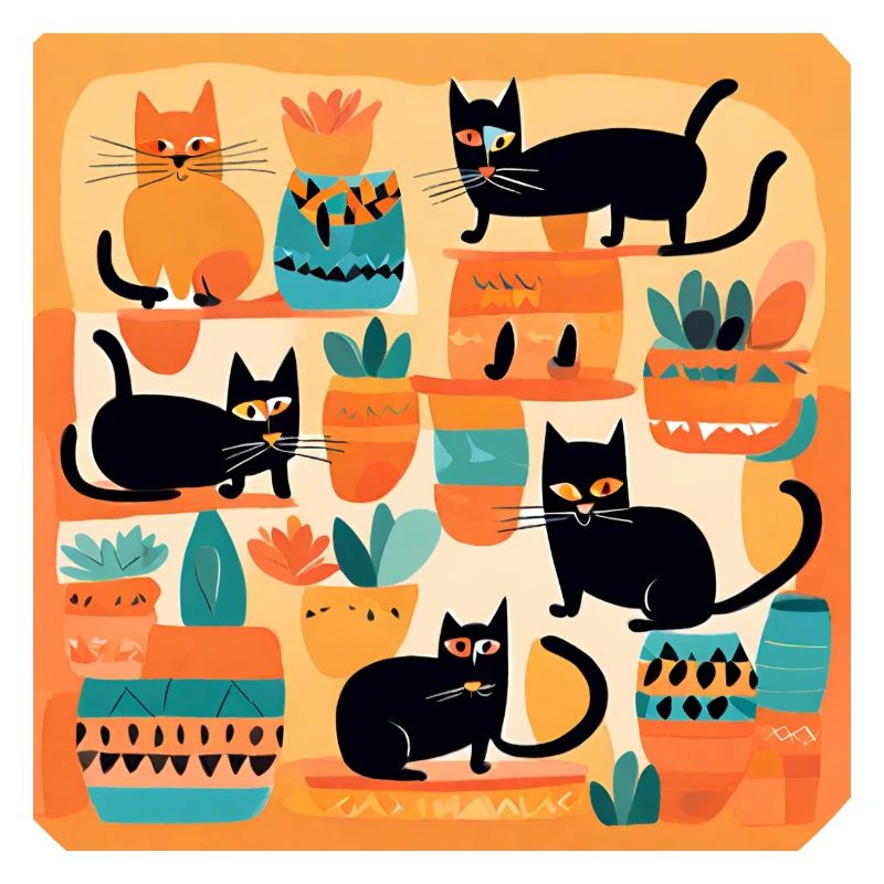 Boho Cats Abstrakt Plants 2