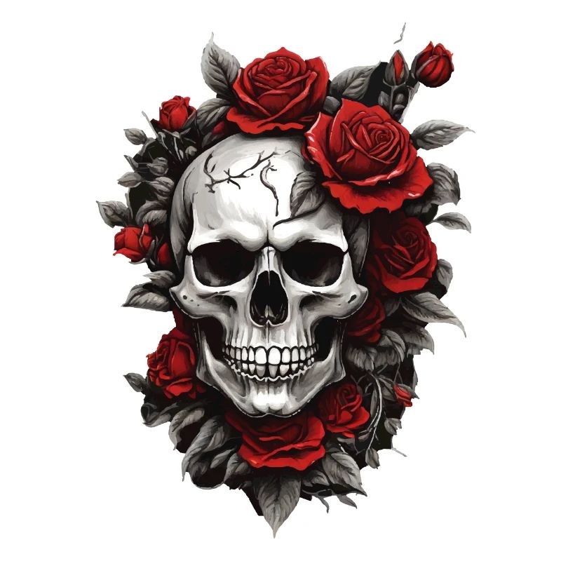 Skull with red roses