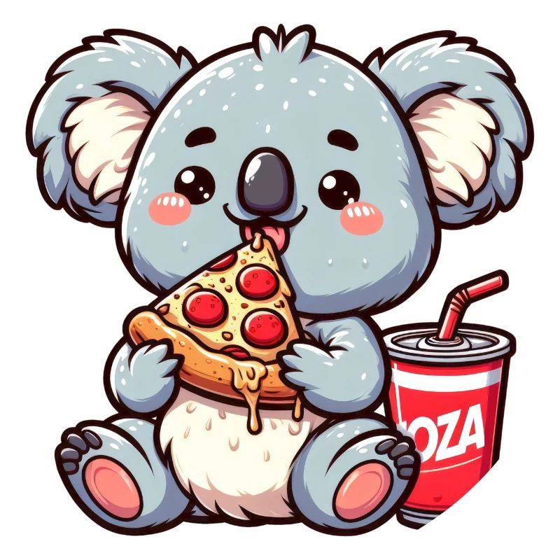 Cute Koala Bear Eats Pizza