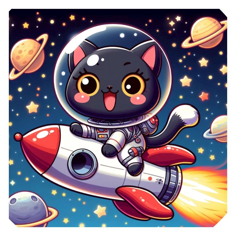 Chat mignon de l’espace sur une fusée dans l’espace