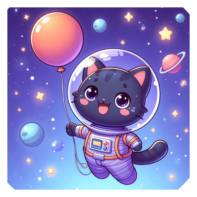 Space Kitty avec ballon dans l’espace