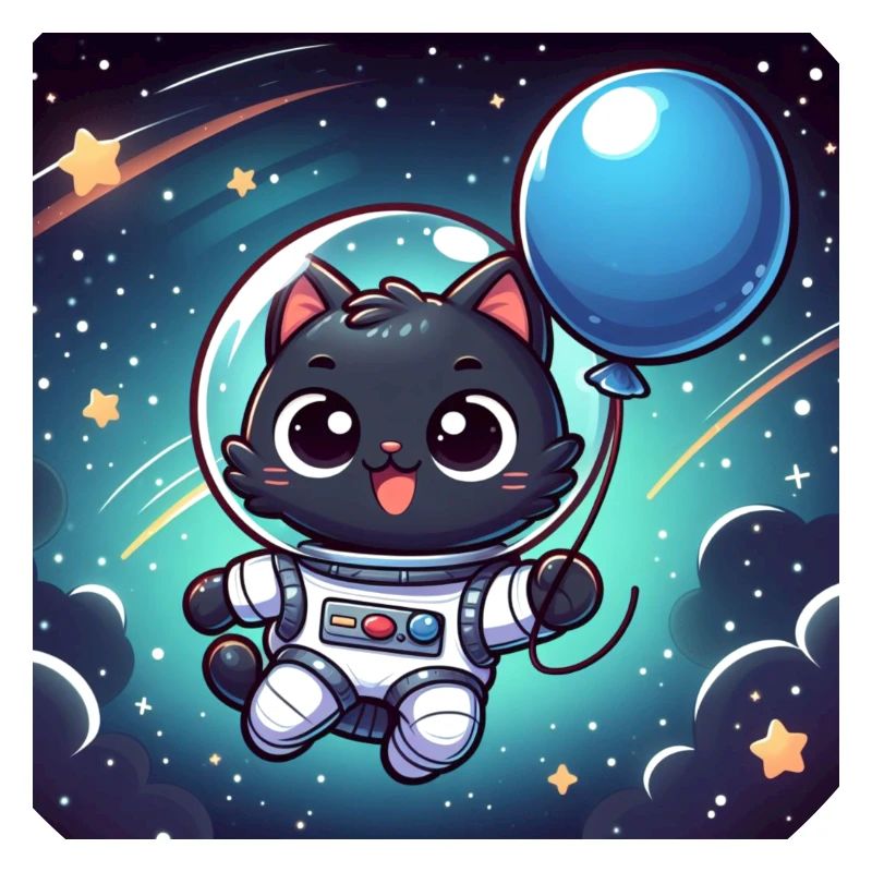 Space Kitty with blue balloon in space